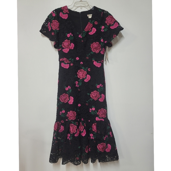 Anthropologie/SHOSHANNAAudette Rose Embroidered Lace Midi Dress In Assorted - Picture 6 of 10